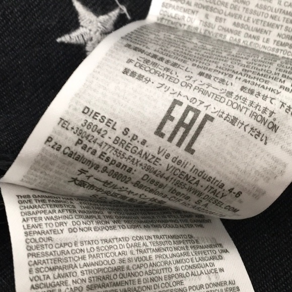 Diesel  Black Denim  Jachet, Embroidery White Stars  skull  open laced back - Picture 16 of 16